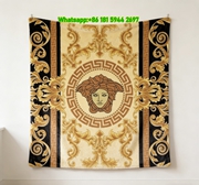 Versace Yellow and Black Medusa Baroque Print Flannel Throw Blanket IMG_1495
